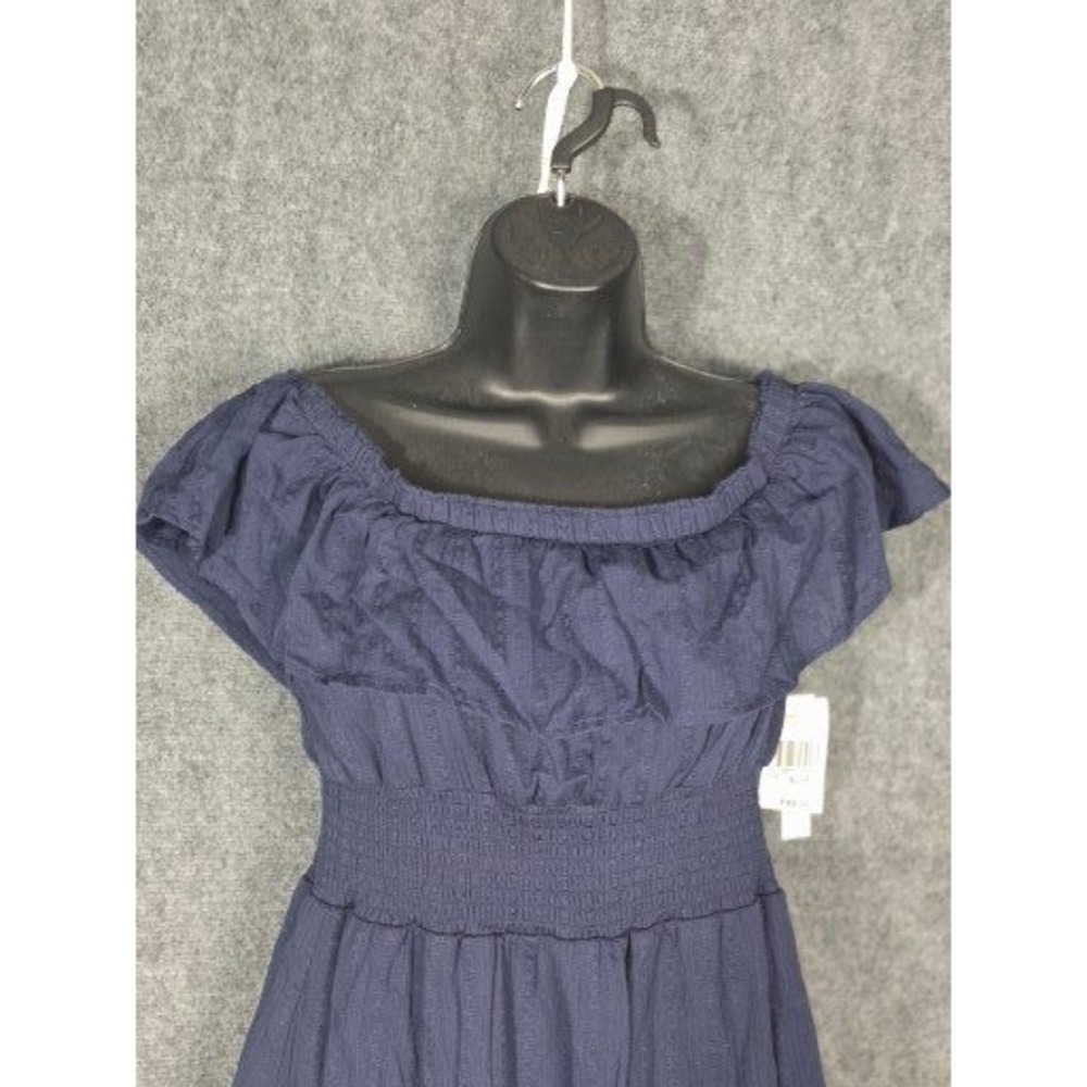Xtraordinary Navy Blue Off Shoulder Smocked Mini Dress Womens Medium Tiered Cute - Picture 10 of 14